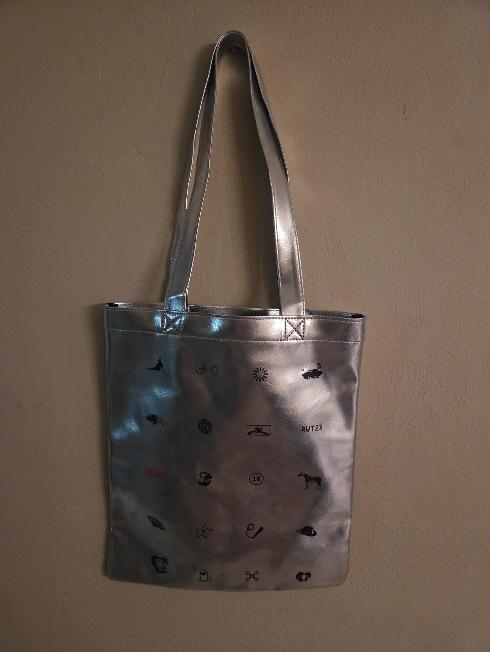 Silver Metallic Graphic Tote Bag with Black & Red Accents From Beyonce's Tour